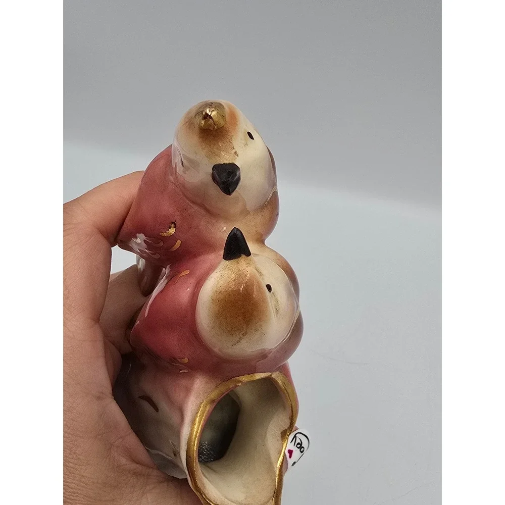 Vintage Bird Bud Vase Figurine Mauve Gold Gilt Ceramic Good Mid Century Decor‎